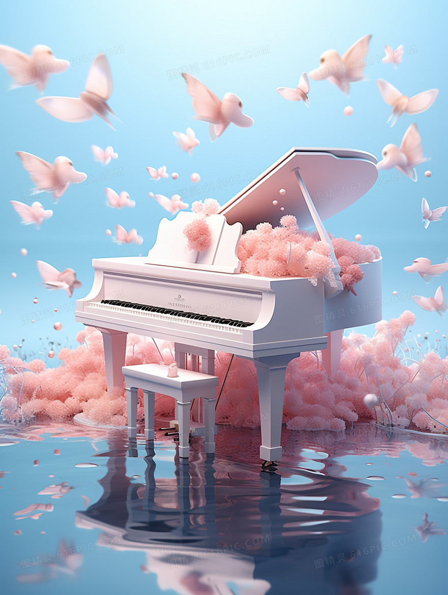 云端水上浪漫钢琴玫瑰花情人节婚庆婚礼图片