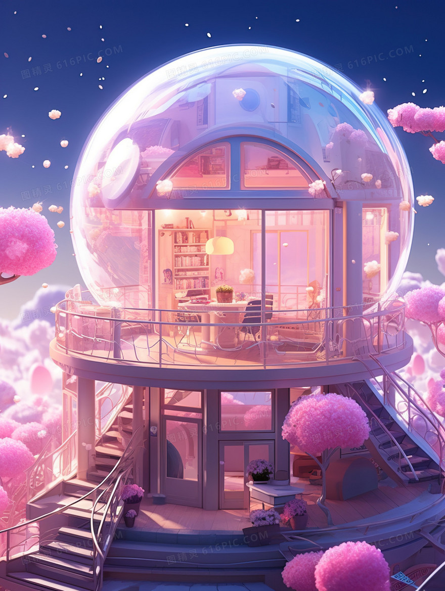 粉色C4D风格电商展台情人节浪漫插画