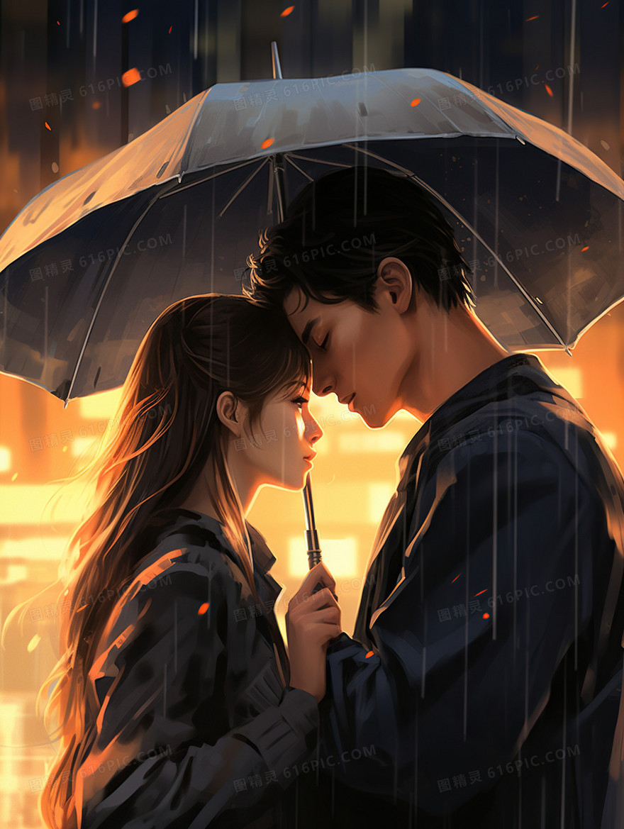 浪漫情人节情侣约会拥抱插画