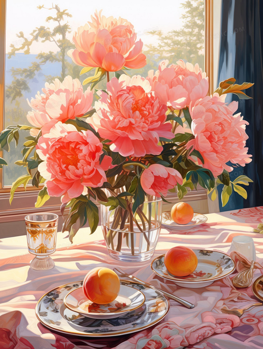 浪漫粉色手绘油画玫瑰花情人节插画