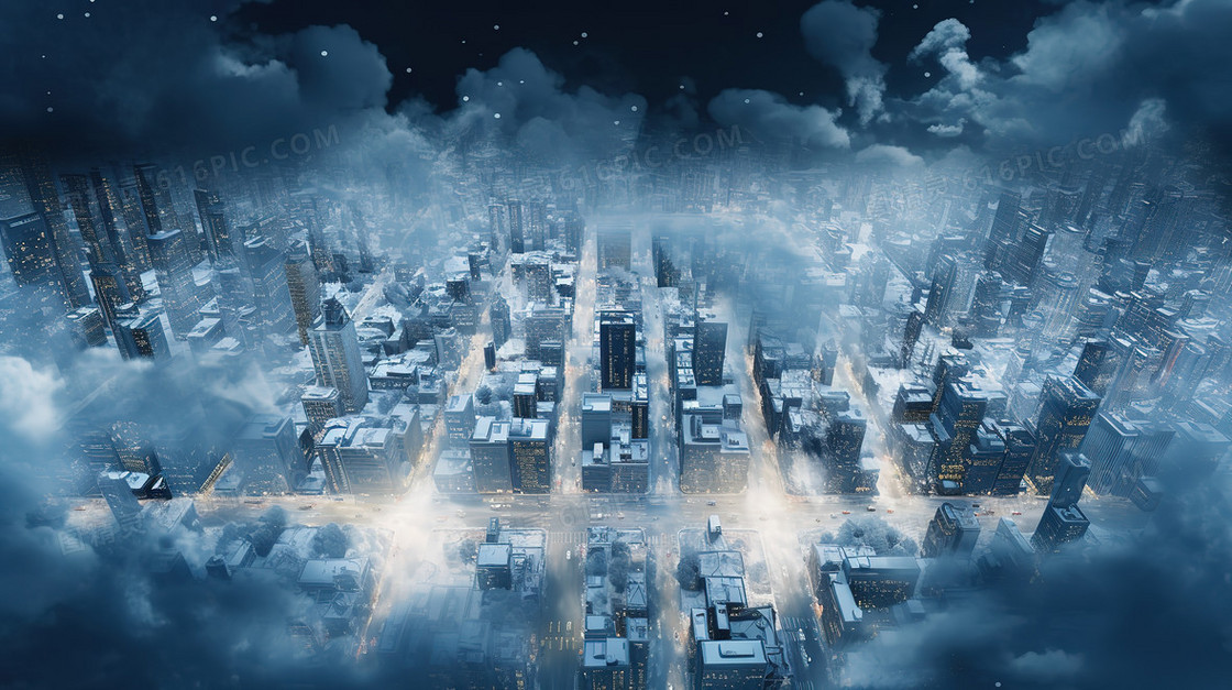 蓝色城市雪景俯视图图片