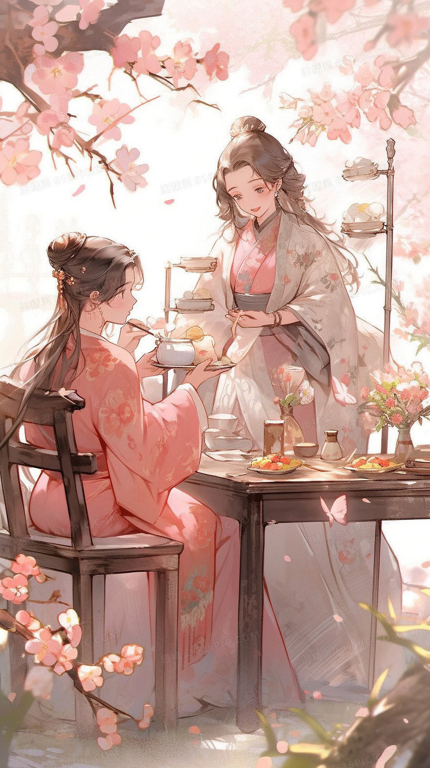 粉红色古风美女小说封面插画