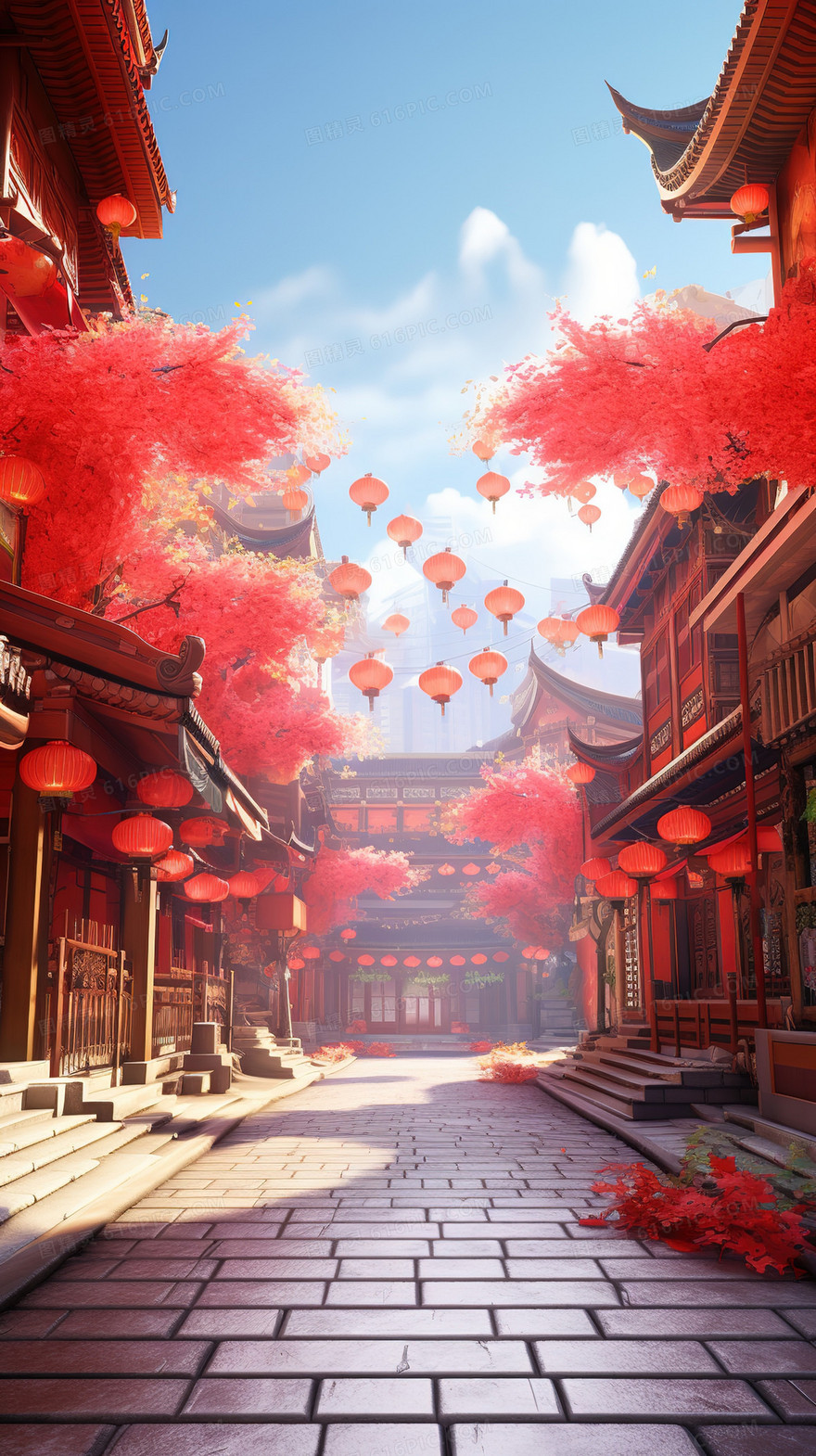 喜庆春节集市场景插画