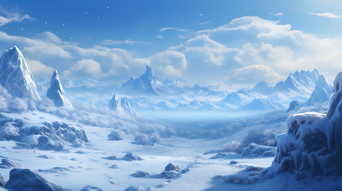 蓝天白云冬天唯美梦幻雪景图片