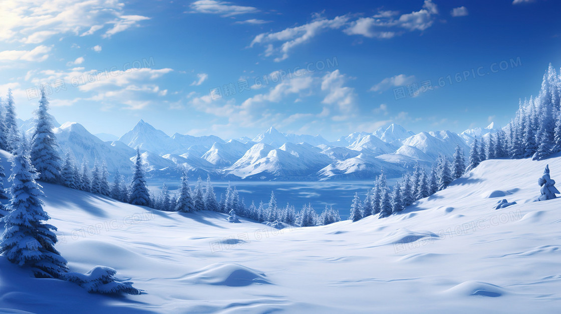 蓝天白云冬天唯美梦幻雪景图片