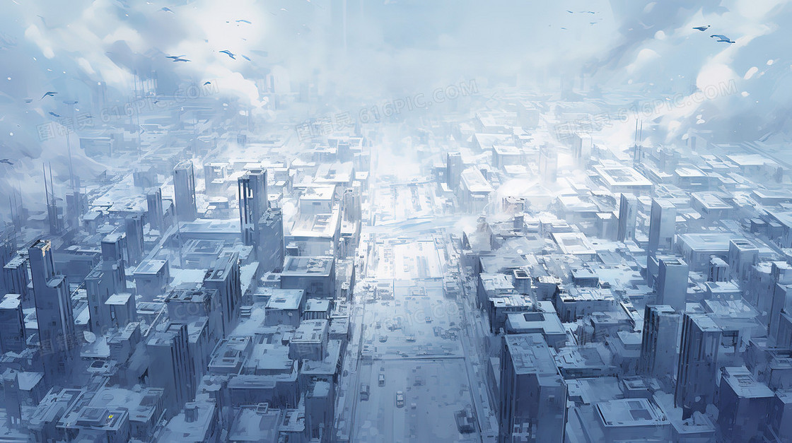 蓝色世界末日城市雪景俯视图图片