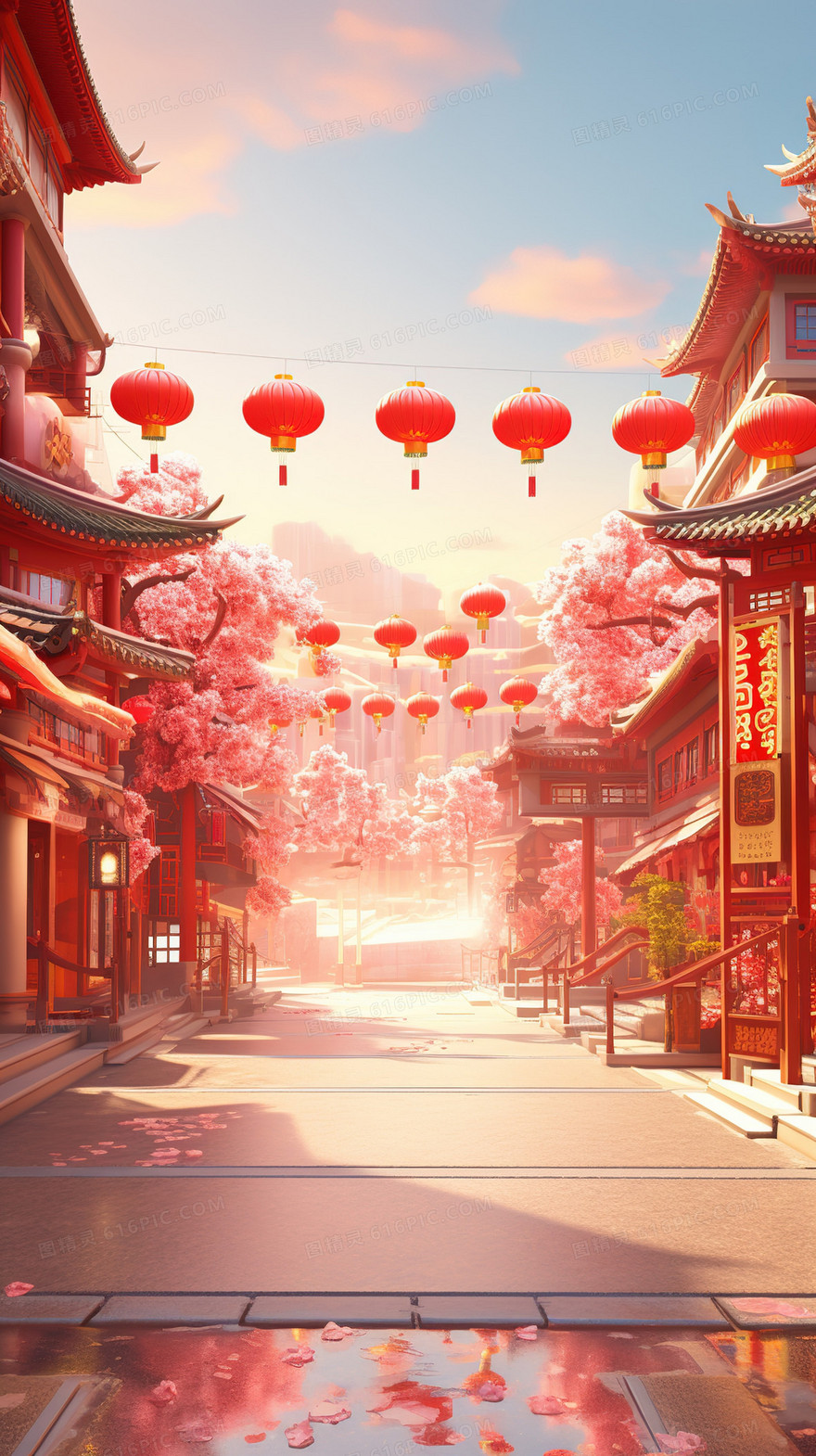 喜庆春节集市场景插画