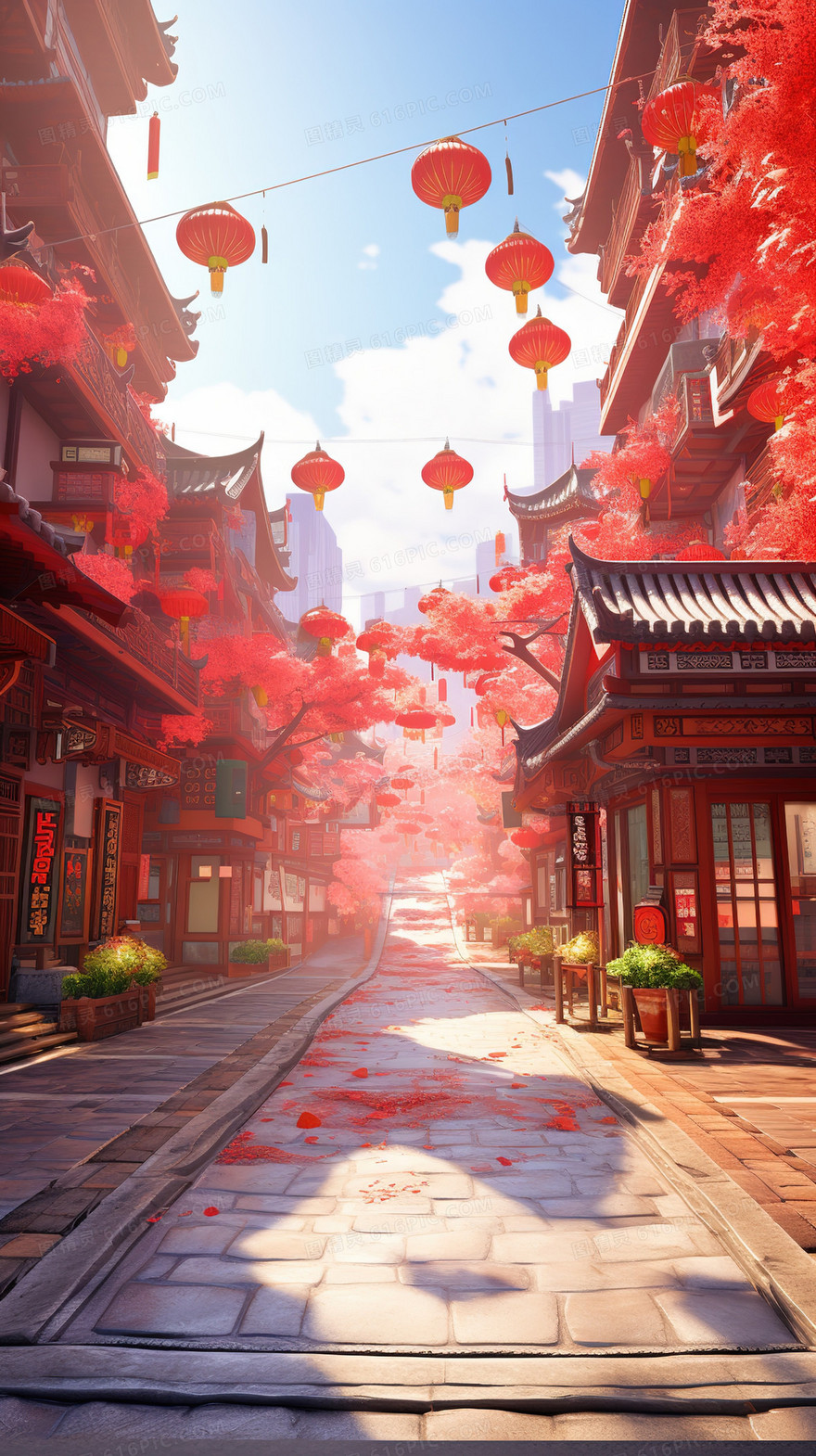 喜庆春节集市场景插画
