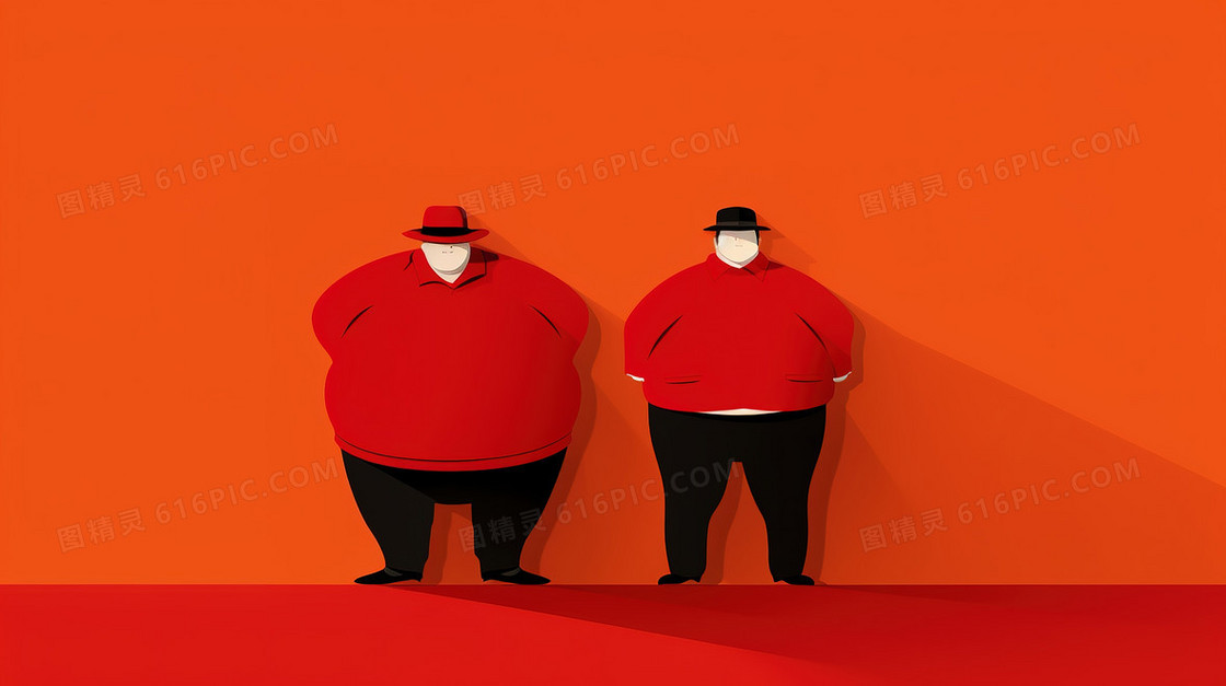 红色的胖子肥胖症插画