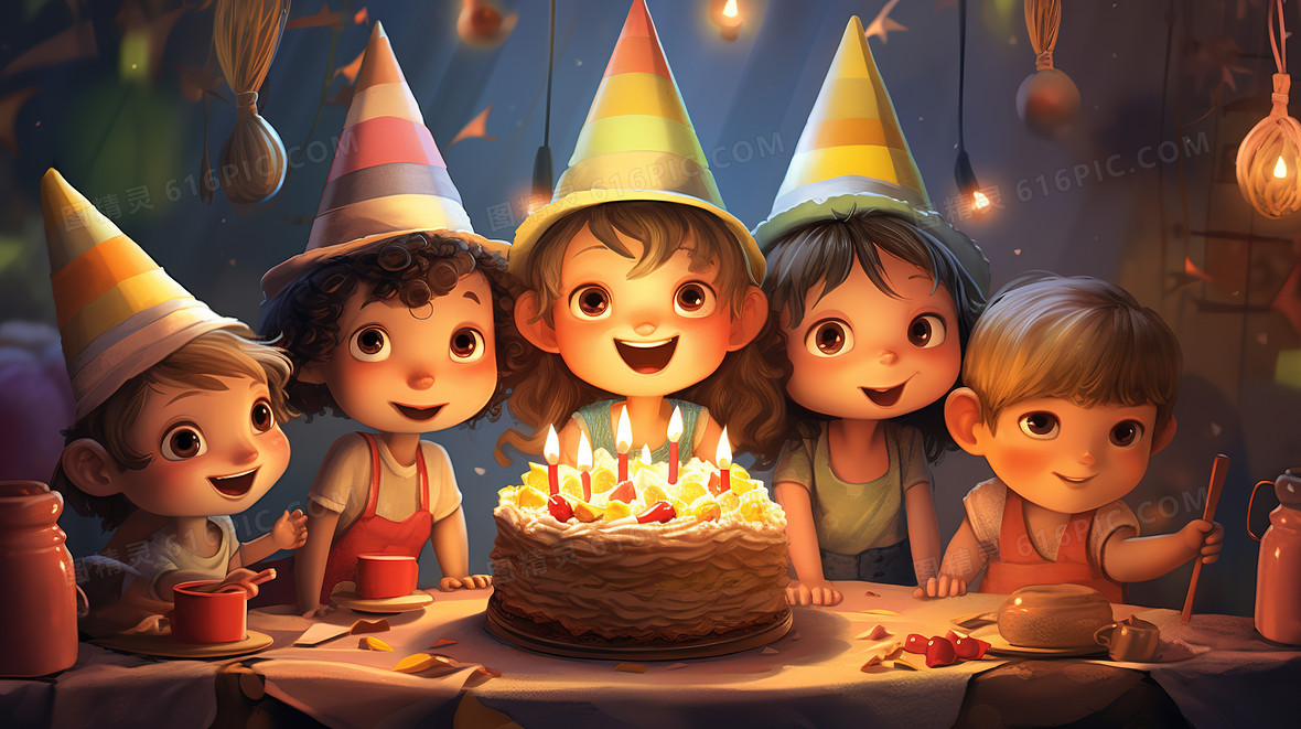 黄色卡通儿童生日会派对庆祝插画