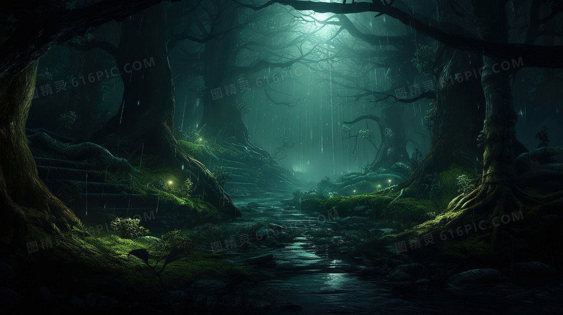 绿色黑暗森林魔法创意图片