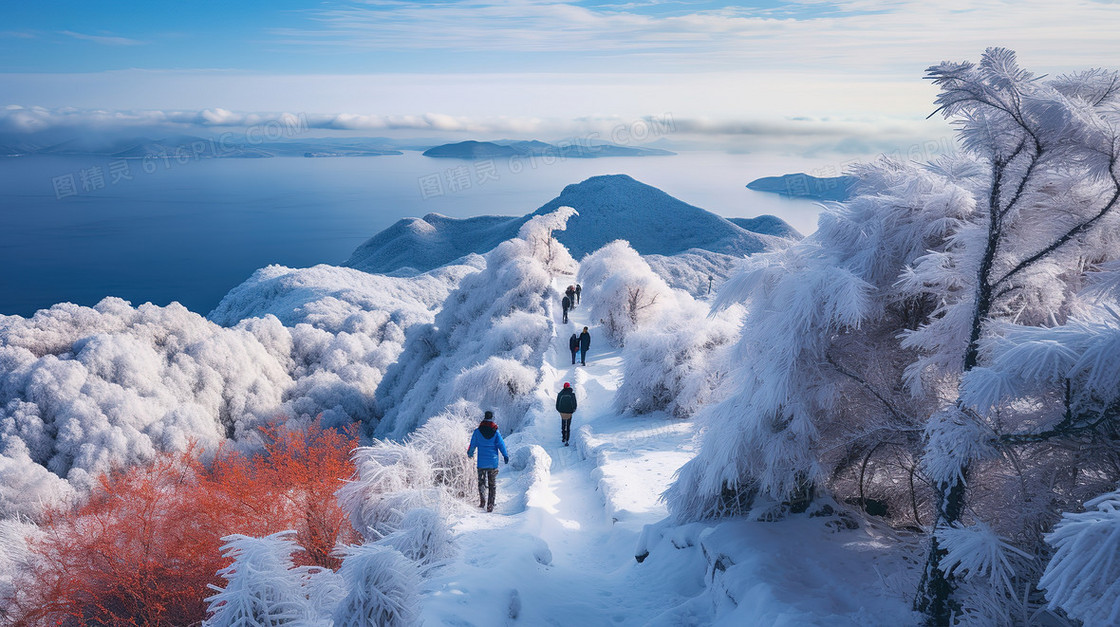 白色唯美冬天山顶雪景图片
