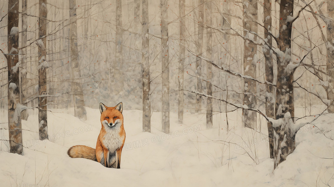 冬天雪地里的狐狸图片