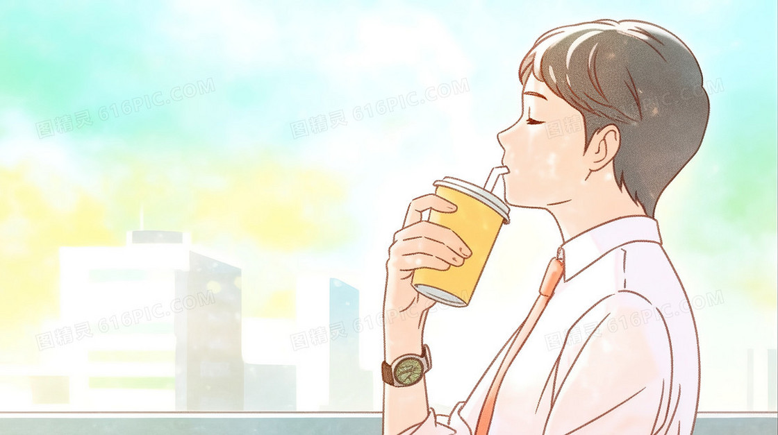 喝咖啡的商务人士插画