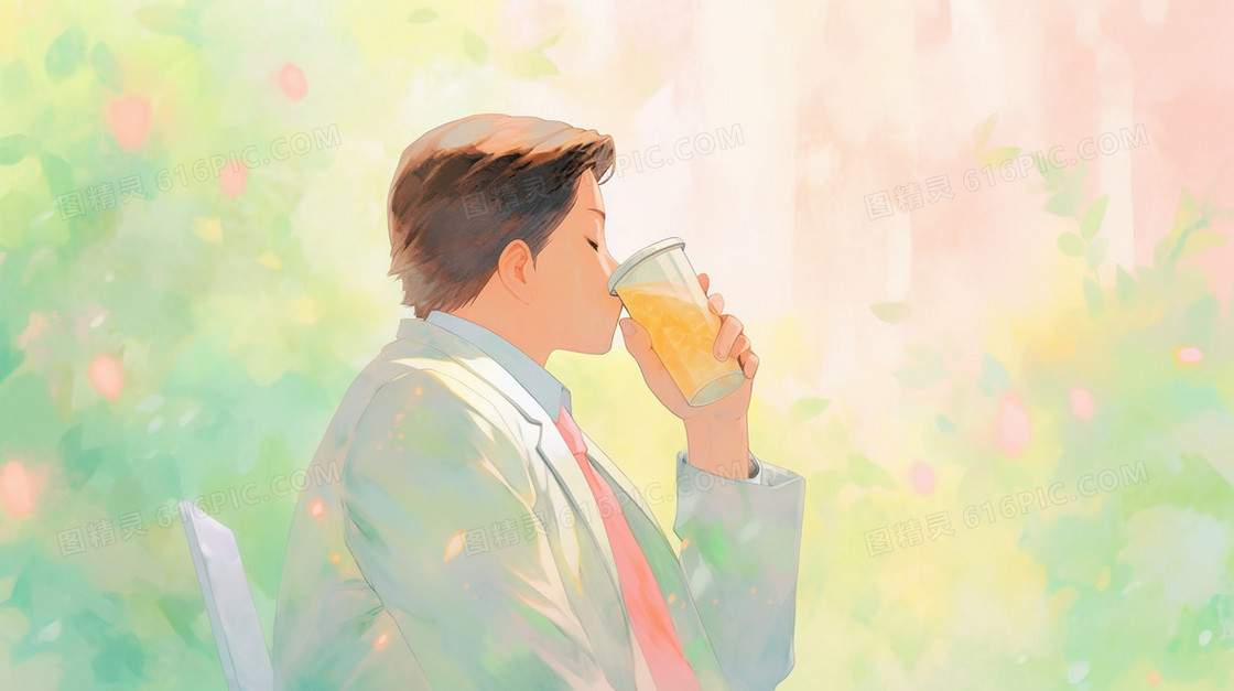 喝咖啡的商务人士插画