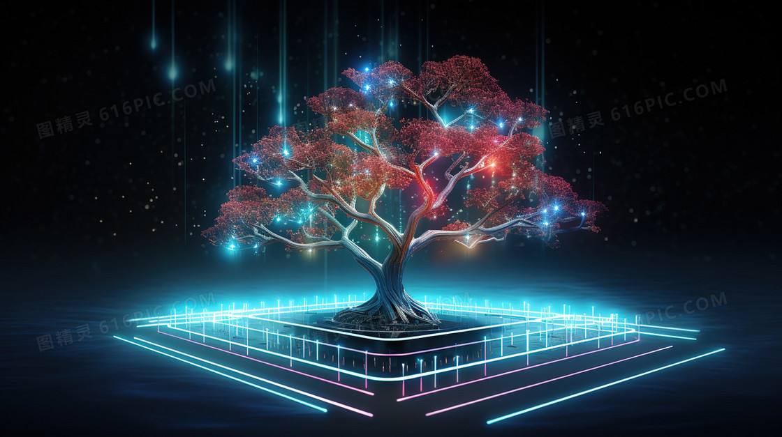虚拟世界发光的大树创意图片