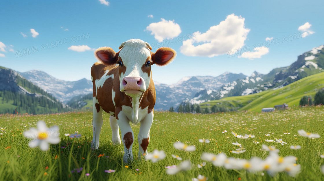 绿色草原上的奶牛风景创意图片