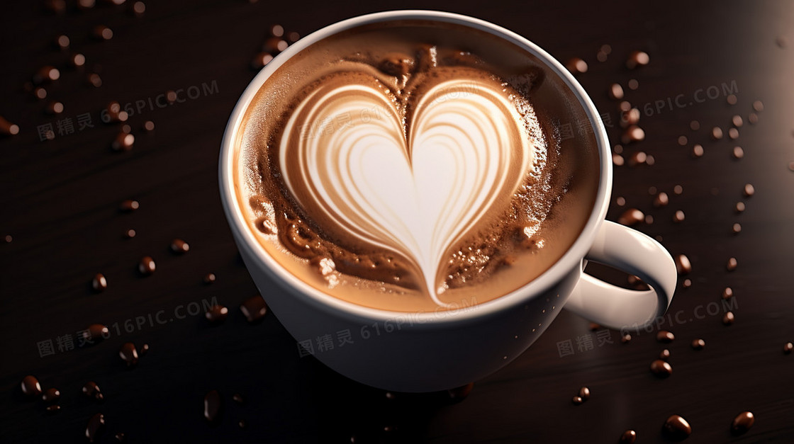 一杯心形拉花的咖啡图片