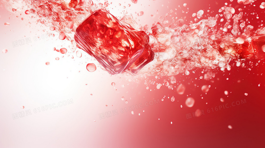 掉入水中的红色冰块创意图片