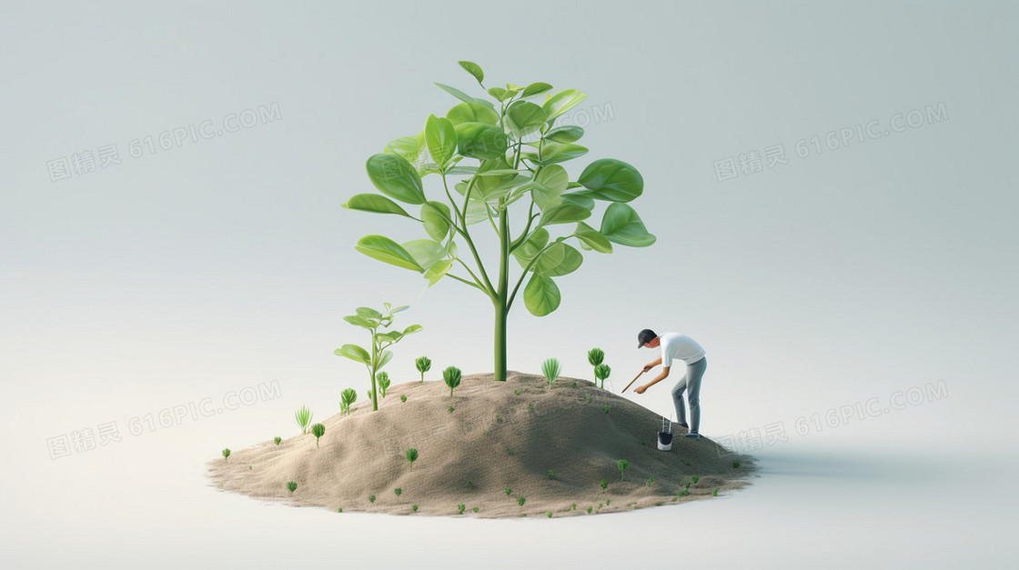 立体3D种植小树苗创意图片