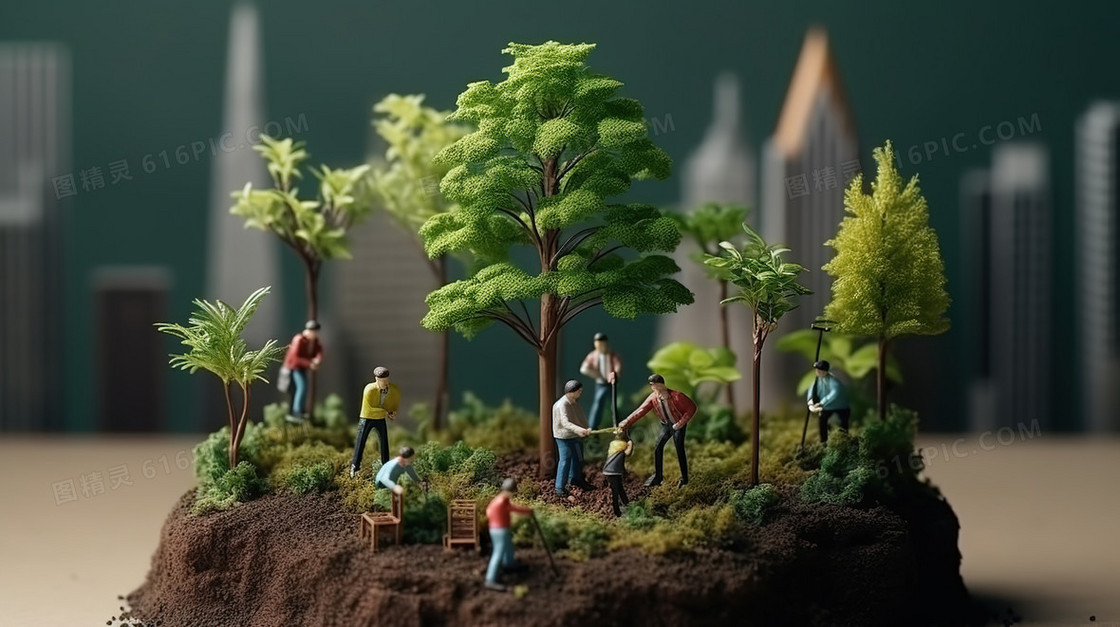 绿色环保微观植树模型创意图片