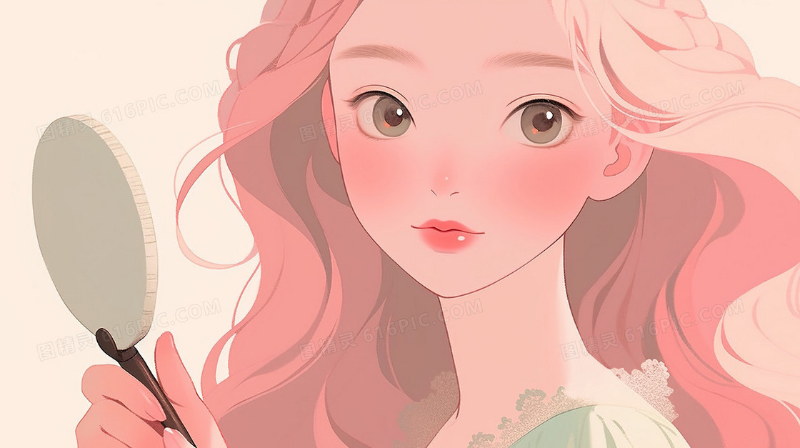 一个妆容精致的女孩插画