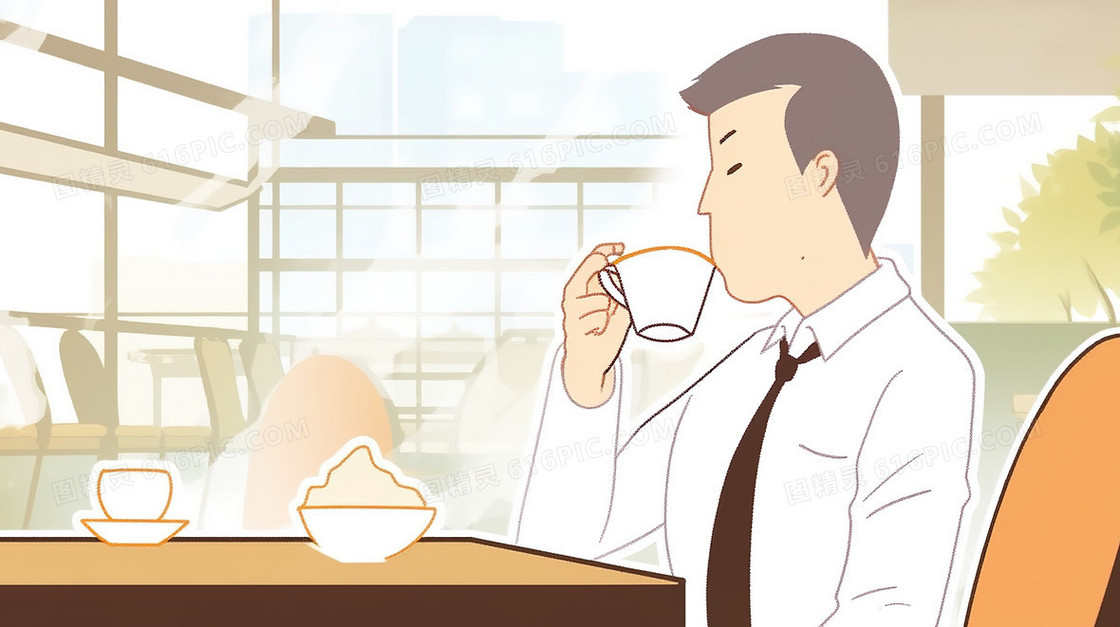 咖啡厅里喝咖啡的商务人士插画