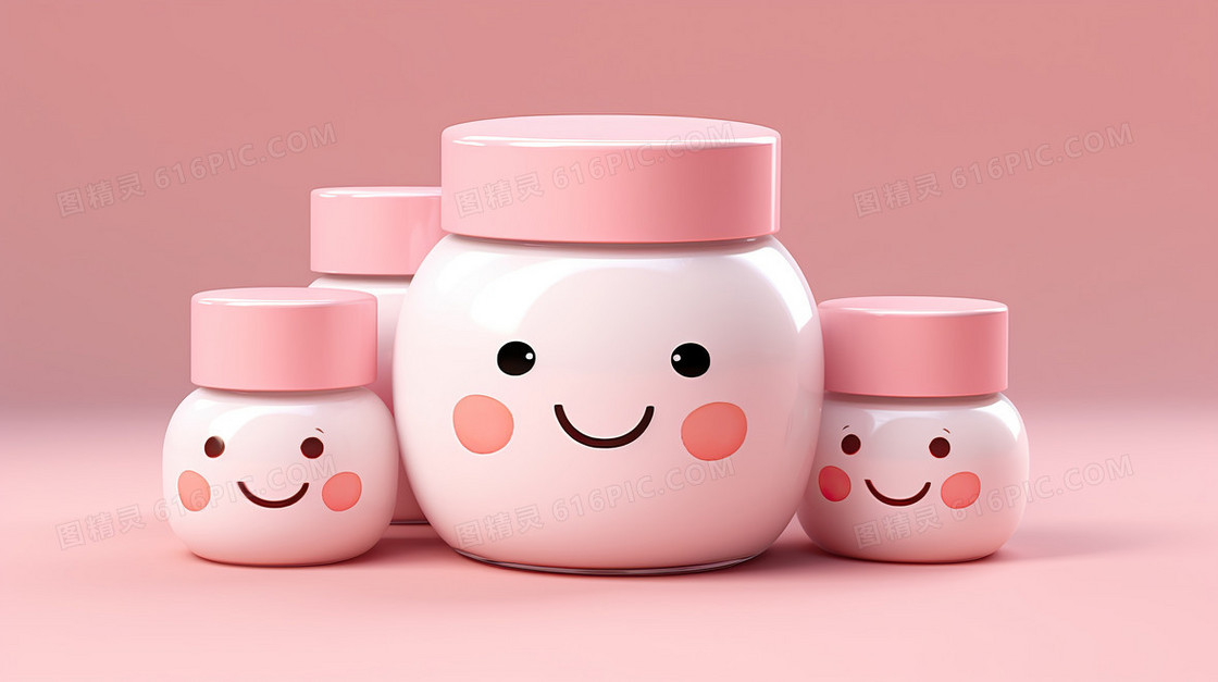 粉色C4D卡通婴儿儿童容器瓶罐模型插画