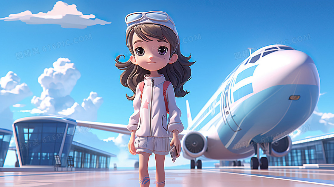 一个女孩在准备登机插画