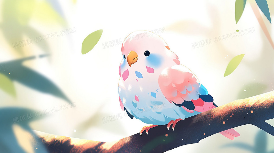 树枝上一枝彩色的鹦鹉插画