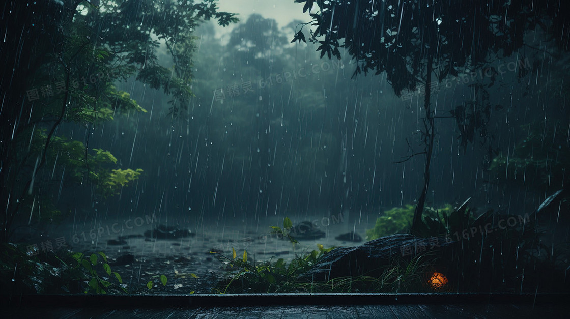 森林公园步道上得雨景图片