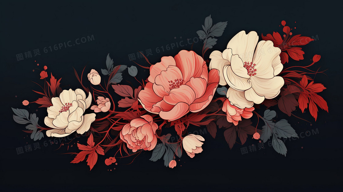 漂亮的鲜花花簇装饰插画
