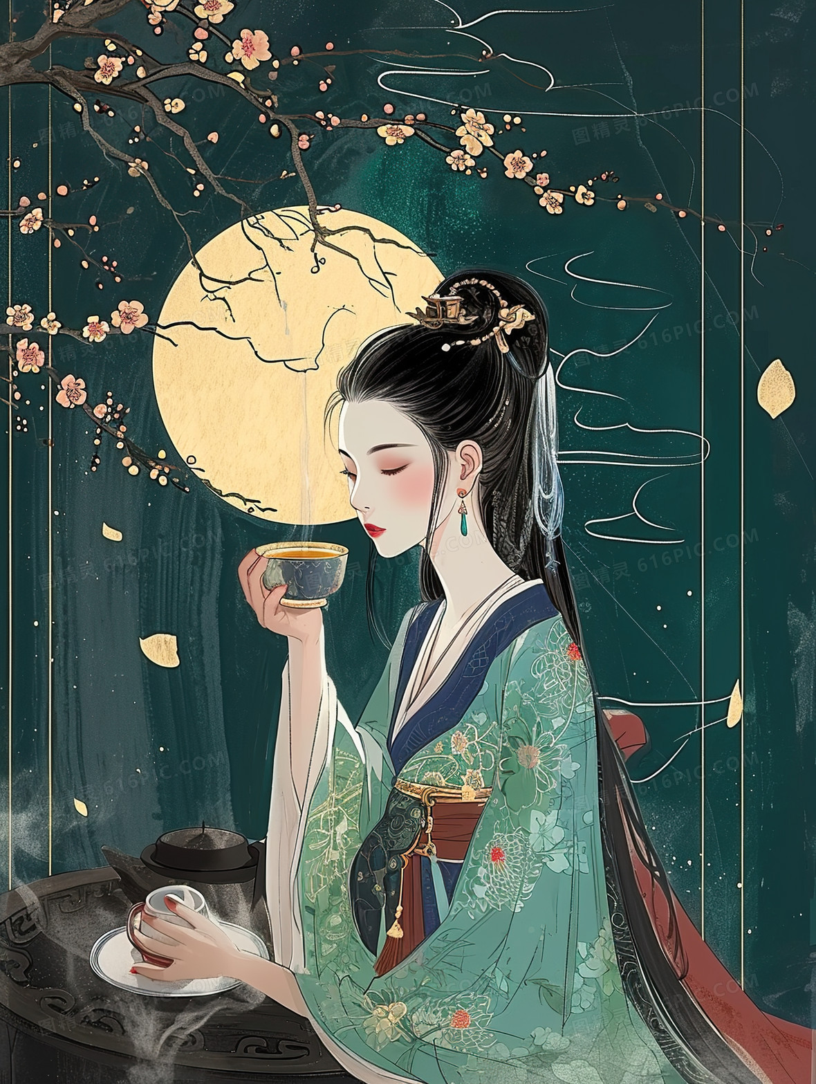 中国风少女古代人物唯美传统文化节气插画