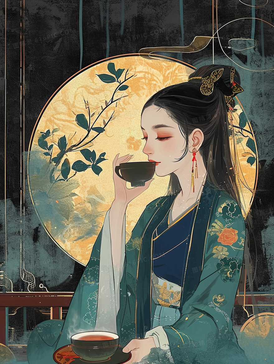 中国风少女古代人物唯美传统文化节气插画