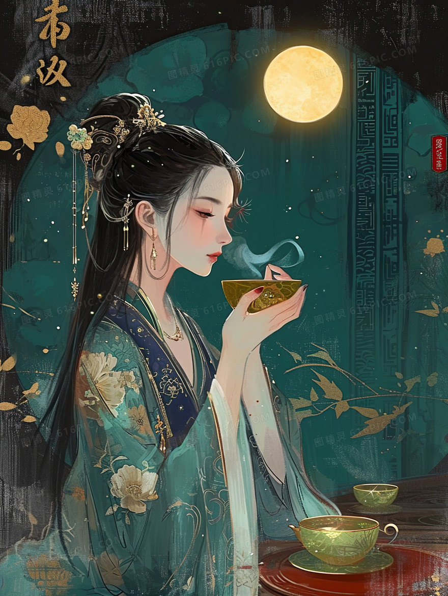 中国风少女古代人物唯美传统文化节气插画
