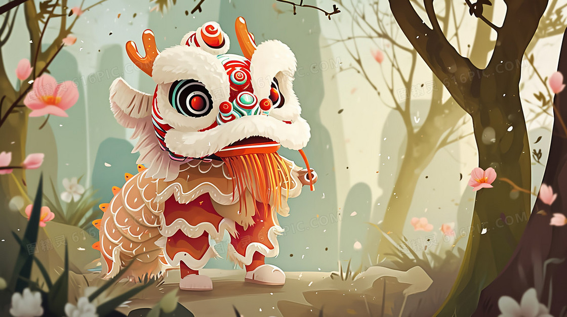 中国风吉祥节日舞狮插画