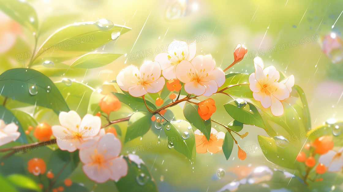 雨中的一枝盛开的野花插画