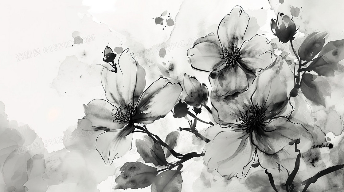 中国风花卉水墨插画