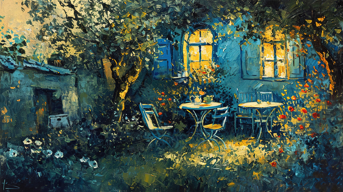 法式街道风景油画肌理插画