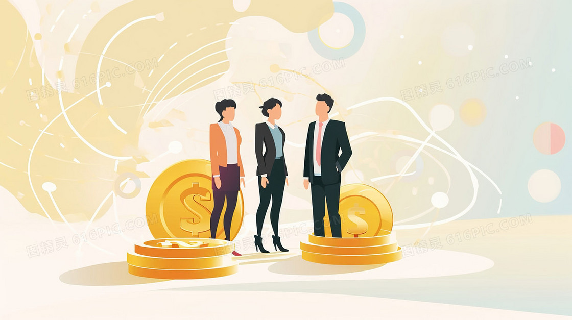 金币理财白领商务插画