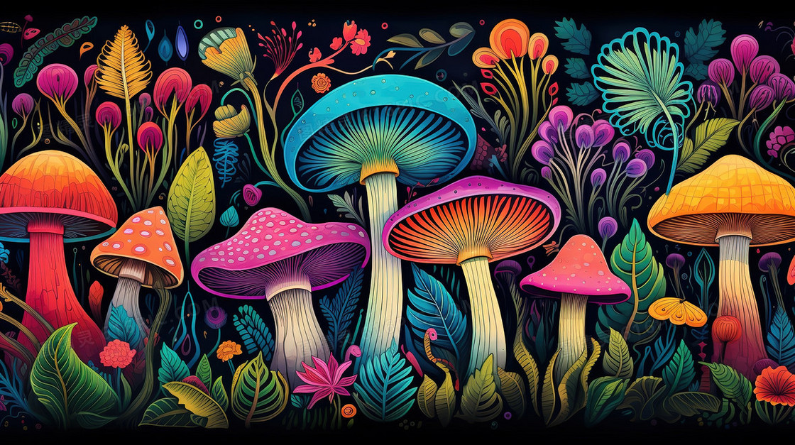 彩色神奇蘑菇插画