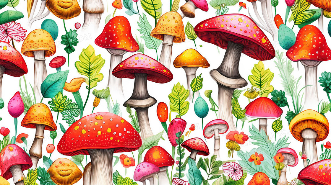 彩色神奇蘑菇插画