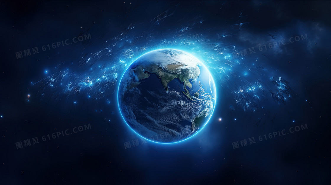 蓝色发光梦幻宇宙地球背景