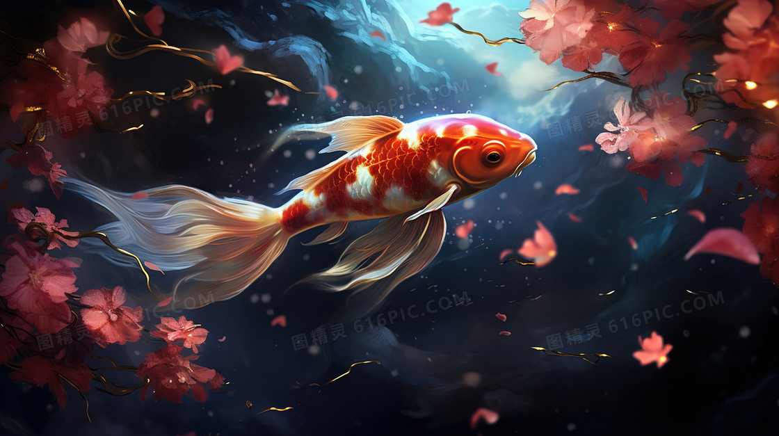 彩色幸运锦鲤高清壁纸插画