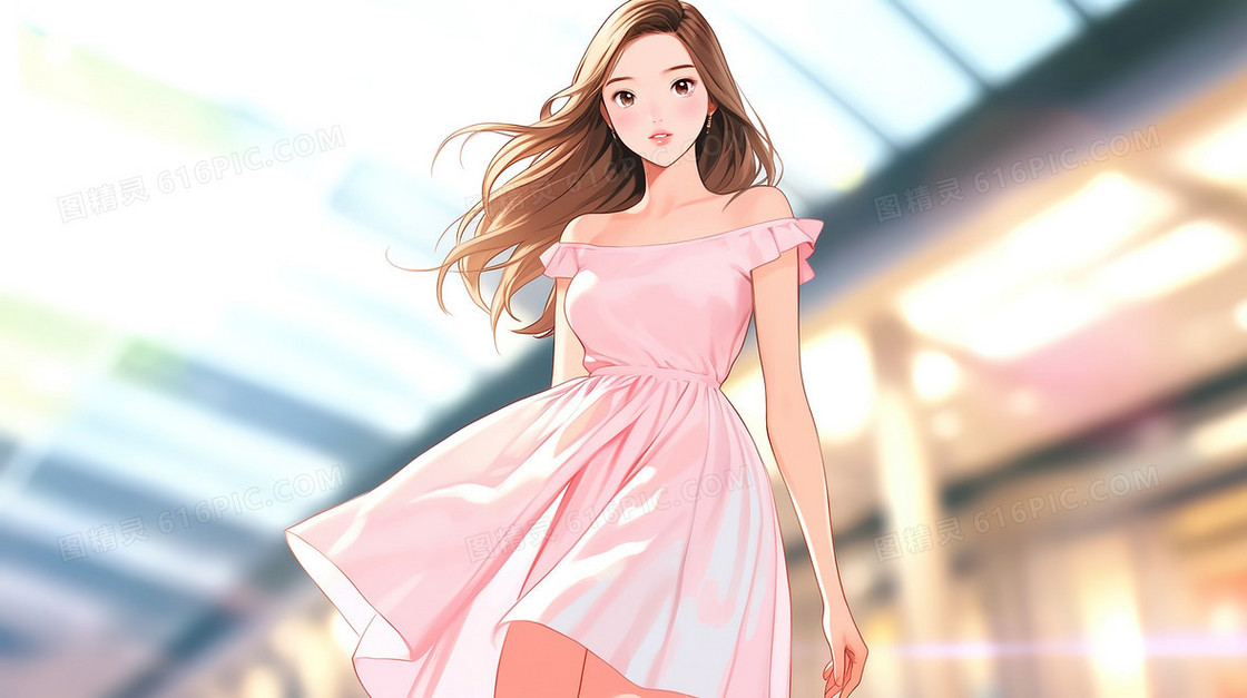 一个年轻貌美的女模特插画