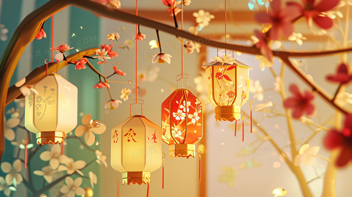 春节庭院里挂着的灯笼图片