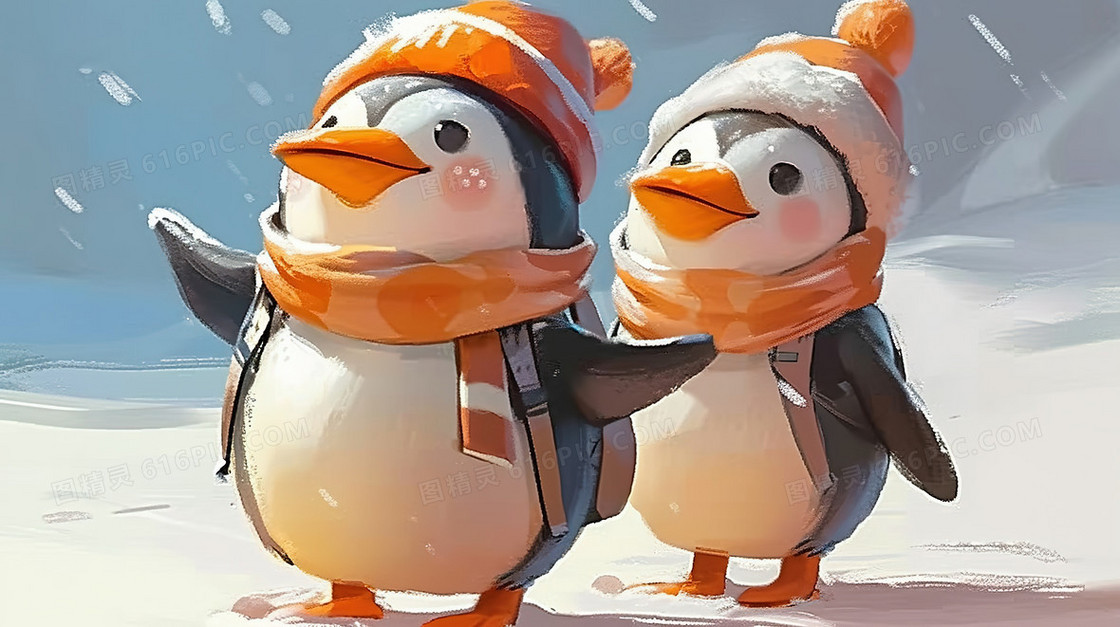 戴围巾的可爱小企鹅插画