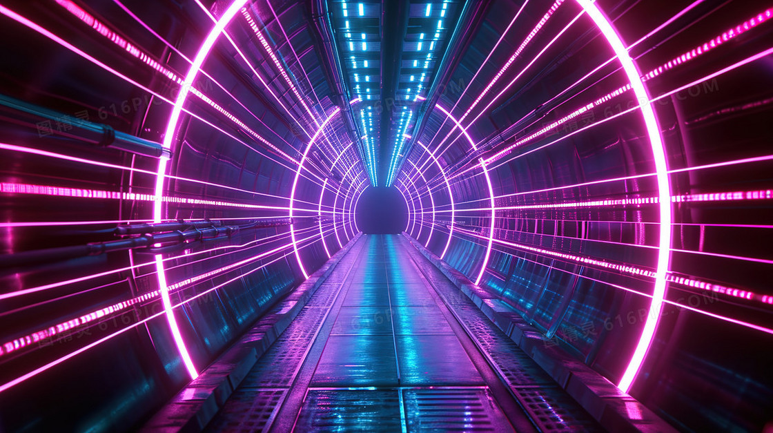紫色灯光科技感隧道图片