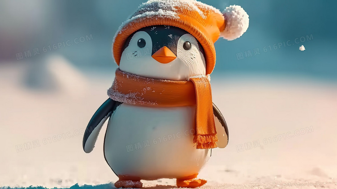 戴围巾的可爱小企鹅插画