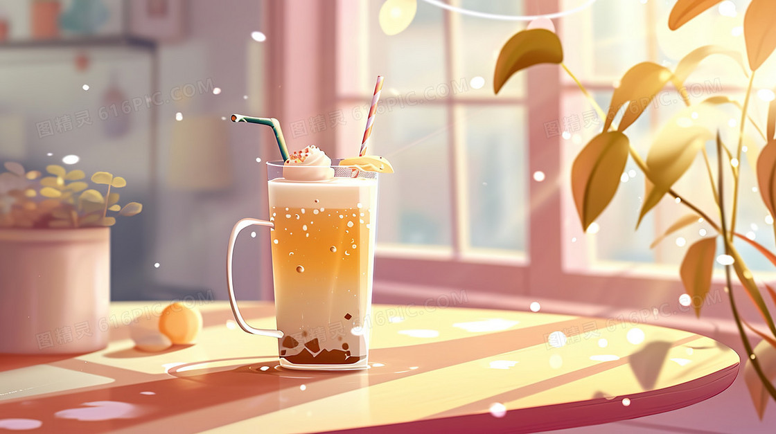 阳光下的夏日饮料插画